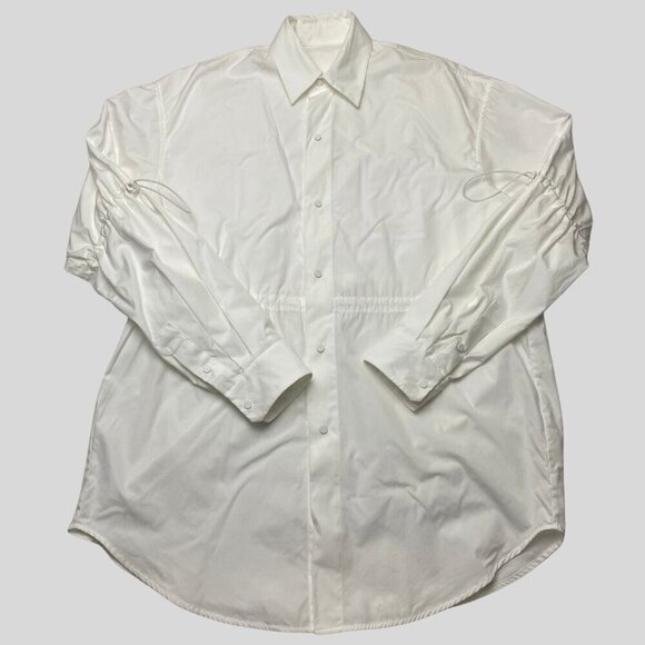 JNBY Tops - JNBY Oversized White Button-Up Shirt with Ruched Sleeve Size XS